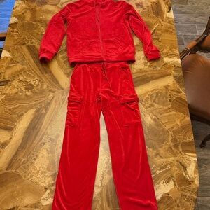 Red Velour Tracksuit with Hoodie